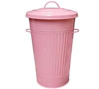 Ketobarrow Metal Bin Retro Dustbin Waste Rubbish Bin Rubbish Waste Animal Feed Outdoor Or Indoor Bin, Baby Pink Slim Tall Tapered Steel Bin