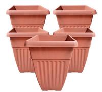 Ketobarrow Terracotta Large Tall Planter Pack Of 5 Square Plastic Garden Flower Plant Pot For Patio Garden Or Indoor Plants Terracotta