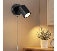 Ketom Adjustable Wall Light with Pull Cord Switch, GU10 Modern Wall Sconce Lights Black, Wall Spotlight Fixtures, LED Wall Lights Indoor for Bedroom Bedside Hallway, Bulb Not Included