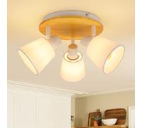 Ketom LED Ceiling Lights Rotatable Wooden Fabric - 3 Spots Light White Round- E14 Industrial Ceiling Light - Ceiling Spotlight Adjustable Modern - No Bulbs