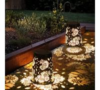 Ketom Solar Lanterns for The Garden, 2 Pack Hanging Metal Garden Light, IP65 Waterproof, Auto On/Off, Solar Lights Outdoor Lantern for Patio Pathway Courtyard, Sunflower Pattern, Black