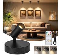 Ketom Wall Lights Rechargeable No Drilling, Rotatable Plant Spotlight Indoor, Stick on Wall Lights with Remote, 3 CCT, Dimmable, Timer, Sconces Wall Light no Wire for Trees Artwork, Black, 1 Pack