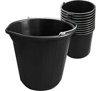 KetoPlastics 10x Heavy Duty Black Plastic Builders Bucket 3 Gallon 14 Litre Water Mixing Storage Strong with Handle and Spout Ideal for Construction Trade, Animal Feed, etc Made in U.K.
