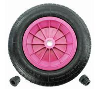 KetoPlastics 14" 3.50-8 Complete Wheelbarrow Wheel, Inner Tube, Tyre & 1/2" Axle Reducer Bushes for Garden Trolley/Barrow/Go Cart/Trailer Truck (Pink)