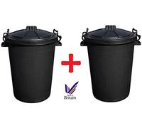 KetoPlastics 2 x Large 80/85L Litre Black Plastic Bin Rubbish Dustbin Animal Feed Storage