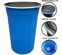 KetoPlastics 210L Blue Plastics Shipping Drum With Lid And Clasp, Shipping Container, Large Storage Container With Lid.