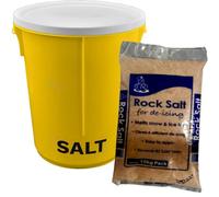 KetoPlastics 25L Yellow Grit Salt Bin 43Cm With Lid And 10Kg Brown De-Icing Salt For Driveway, Path And Patio