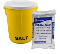 KetoPlastics 25L Yellow Grit Salt Bin 43Cm With Lid And 10Kg White De-Icing Salt For Driveway, Path And Patio
