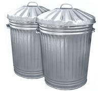 KetoPlastics 2X Large Galvanised Metal Bins With Dustbin Lids 90 Litre Bins Ideal For The Home, Kitchen Rubbish, Outdoor Bins, Animal Feed