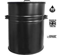 KetoPlastics 30L Ash Bin Bucket Carrier With Lid For Fireplaces - Metal Ash Bin - Black
