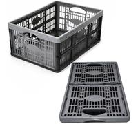 KetoPlastics 32L Stackable Folding Storage Crates Pack of 2 | Fold Flat Space-Saving Plastic Boxes for Home Organisation, Laundry, Shopping, Car, Garage & Wardrobe | Silver