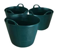 KetoPlastics 3X Green 42L Flexible Tub Large Plastic Bucket With Handles, Ribbed Design, Multi-Purpose For Garden, Laundry, Diy, Water, Soil
