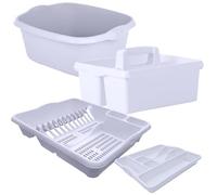 KetoPlastics 4 Piece Kitchen Set - Washing Up Bowl Dish Drainer Organiser Caddy and Cutlery Tray For Kitchen - Made in UK