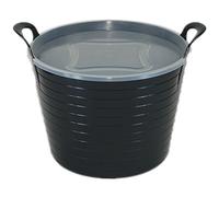 KetoPlastics 42L BLACK FLEXI TUB WITH LID, TRUG, FEEDING BUCKET, WATER BUCKET, GARDEN, FLEXIBLE