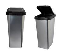 KetoPlastics 45L Silver Iml Touch & Lift Rectangle Swing Kitchen Waste Rubbish Recycle Bin