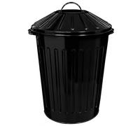 KetoPlastics 50L Black Metal Bin with Lid - UK Made Powder Coated Steel Storage Bin - Retro Style Kitchen, Recycling, Pet Food & Animal Feed Bin with Handles - Steel Kitchen Bin