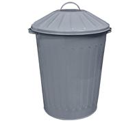 KetoPlastics 50L Grey Metal Bin with Lid - UK Made Powder Coated Steel Storage Bin - Retro Style Kitchen, Recycling, Pet Food & Animal Feed Bin with Handles - Indoor Outdoor Use