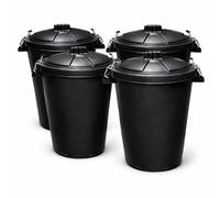KetoPlastics 80 Litre 80L Extra Large Black Plastic Dustbin Kitchen House Garden Storage Animal Feed Unit Bin with Secure Clip Locking Lid 4 Pack
