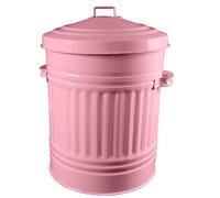 KetoPlastics Baby Pink Metal Bin with Dustbin Lid - Strong Steel 30L Bin Ideal for Home, Kitchen, Outdoor/Indoor Use, Animal Feed, Pet Food