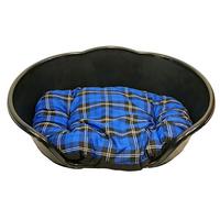 KetoPlastics DOG BED BLACK PLASTIC WITH BLUE TARTAN CUSHION/EXTRA LARGE HEAVY DUTY PET BED - DOG/CAT/ANIMAL/SLEEP/BASKET