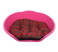 KetoPlastics DOG BED PINK EXTRA LARGE PLASTIC WITH RED TARTAN CUSHION/HEAVY DUTY PET BED - DOG/CAT/ANIMAL/SLEEP/BASKET MADE IN UK