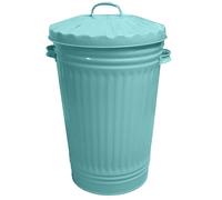 KetoPlastics Duck Egg Blue Galvanised Retro Slim Metal Bin - Kitchen Rubbish Waste Dustbin Animal Feed Storage 45L