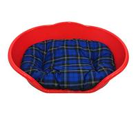 KetoPlastics EXTRA LARGE RED PLASTIC DOG BED WITH BLUE TARTAN CUSHION/HEAVY DUTY PET BED - DOG/CAT/ANIMAL/SLEEP/BASKET MADE IN UK