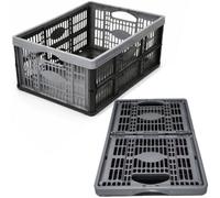 KetoPlastics Folding Crate Silver / Black Fold Flat Plastic Boxes For Home Organisation, Laundry, Shopping, Car, Garage & Wardrobe Pack Of 2