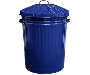 KetoPlastics Large Coloured Metal Dust Bin with Lid Retro Style Metal Bin as a Kitchen Waste Rubbish Recycle Bin 90L - Navy Blue