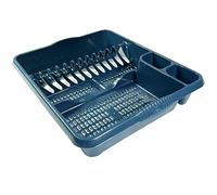 Large Dish Drainer Rack Kitchen Sink Draining Board Countertop Dish Cup Glass Plate Drying Draining Board with Cutlery Drainer Utensil Holder Plastic - 48 x 39 x 11cm - Navy Blue