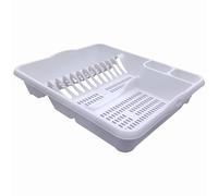 KetoPlastics Large Dish Drainer Rack Kitchen Sink Draining Board Countertop Dish Cup Glass Plate Drying Draining Board with Cutlery Drainer Utensil Holder Plastic - 48 x 39 x 11cm - White