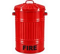 KetoPlastics Large Red Metal Fire Bin With Lid Steel Powder-Coated Finish For Sand