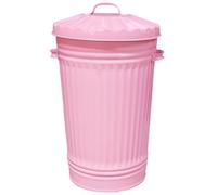 KetoPlastics Metal Bin Retro Dustbin Waste Rubbish Bin Rubbish Waste Animal Feed Outdoor Or Indoor Bin, Baby Pink Slim Tall Tapered Steel Bin