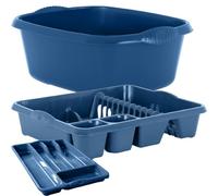 KetoPlastics Navy 3 Piece Kitchen Set - Washing Up Bowl, Cutlery Tray, Large Dish Drainer For Home Kitchen - Made in UK