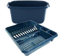 KetoPlastics Navy Blue Kitchen Set - Large Dish Drainer and Rectangle Washing Up Bowl - 2 Piece Plastic Kitchen Set