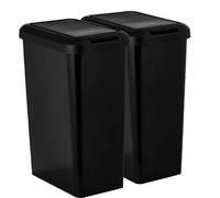 Recycling 45 Litre Set of 2 Waste Utility Plastic Bins Interlocking Clips Lift and Swing Black Bin, 2 x 45L Bins