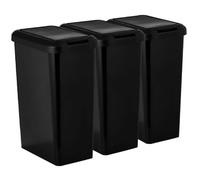 Recycling 45 Litre Set of 3 Waste Utility Plastic Bins Interlocking Clips Lift and Swing Black Bin, 3 x 45L