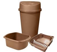 KetoPlastics Rose Gold Kitchen Bin Set - 45L Kitchen Bin 14L Rectangle Washing Up Bowl and Large Dish Drainer