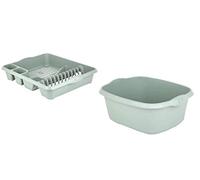 KetoPlastics Sage Green 2 Piece Kitchen Set - Large Dish Drainer and Rectangle Washing up Bowl