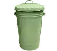 KetoPlastics Sage Green Metal Bin Retro Galvanised Dustbin Vintage Style Steel Bin - 45L