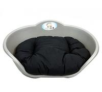 KetoPlastics SILVER SMALL PLASTIC DOG BED WITH BLACK CUSHION/HEAVY DUTY PET BED - DOG/CAT/ANIMAL/SLEEP/BASKET MADE IN UK