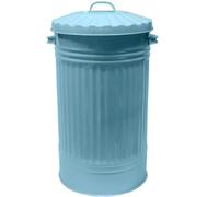 KetoPlastics Slim Metal Bin With Dustbin Lid Straight Sided Retro Bin, Animal Feed - Duck Egg Blue 55L