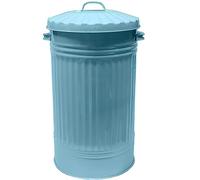 KetoPlastics Slim Metal Bin with Dustbin Lid - Strong Galvanised 55 Litre Bin, Straight Sided, for Home, Kitchen Rubbish, Waste, Outdoor or Indoor Use, Animal Feed - Duck Egg Blue 55L