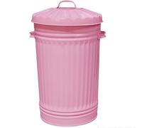 KetoPlastics Slim Metal Bin with Dustbin Lid Strong Galvanised 55 Litre Bin Straight Sided for the Home Kitchen Rubbish Waste Outdoor or Indoor Animal Feed - Baby Pink 55L