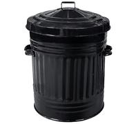 KetoPlastics Small Black 30L Litre Galvanised Metal Bin - Rubbish Waste Dustbin Animal Feed Lidded Storage
