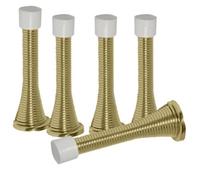 KetoPlastics Spring Door Stop Stopper Spring-Aside Doorstop Wall, Skirting Or Door Fixings & Screws Brass Plated - 75mm - Pack Of 5