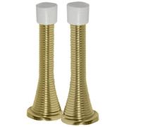 KetoPlastics Spring Door Stop Stopper Spring-Aside Doorstop Wall, Skirting Or Door Fixings & Screws Brass Plated - 75mm - Pack Of 2