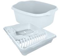 KetoPlastics White 2 Piece Kitchen Set - Large Dish Drainer And Rectangle Washing Up Bowl