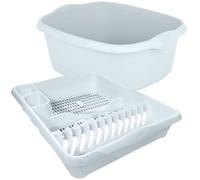 KetoPlastics White 2 Piece Kitchen Set - Large Dish Drainer and Rectangle Washing up Bowl