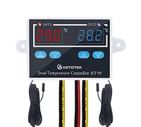 KETOTEK Dual Temperature Controller DC 12V Digital, Heating Cooling Temperature Switch with 2m NTC Waterproof Probes Sensors for Aquarium Fish Tank Freezer Fridge Heater Cooler